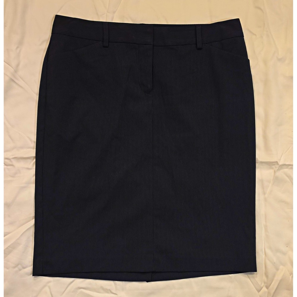 Express Design Studio Women's Black Pinstripe Pencil Skirt Knee Zip Sz 6 #107